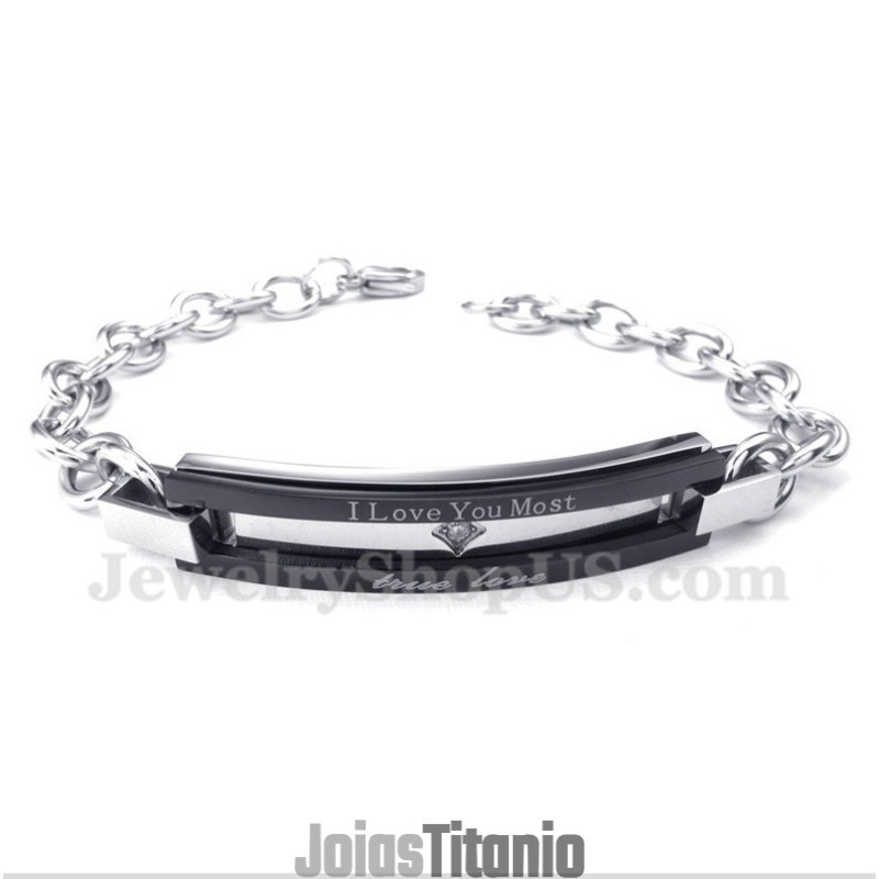 Pulseira De Casal Preta De Titânio Masculina
