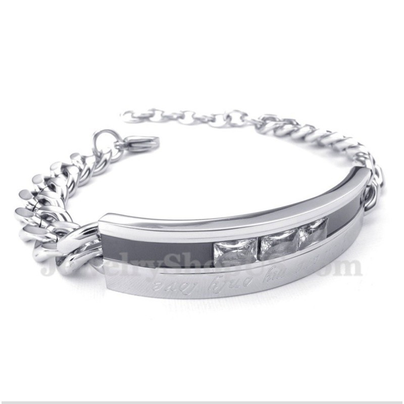 Pulseira Masculina De Titânio Com Cristal Preto Para Casal Pulseira Masculina De Titânio Com Cristal Preto Para Casal