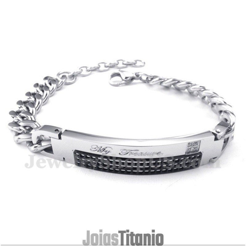 Pulseira Masculina De Casal Em Titânio Com Diamante Negro Pulseira Masculina De Casal Em Titânio Com Diamante Negro