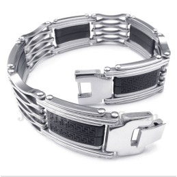 Pulseira Masculina De Titânio Com Padrão Grego Meandro