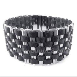 Pulseira Masculina De Couro E Titânio