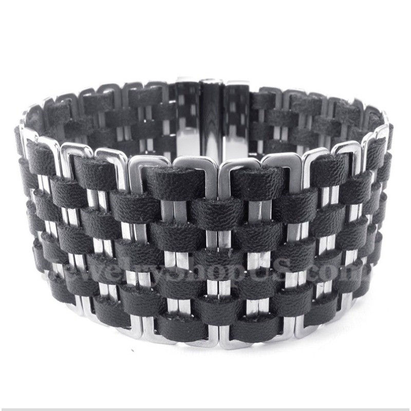 Pulseira Masculina De Couro E Titânio Pulseira Masculina De Couro E Titânio
