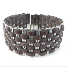 Pulseira Masculina De Couro E Titânio