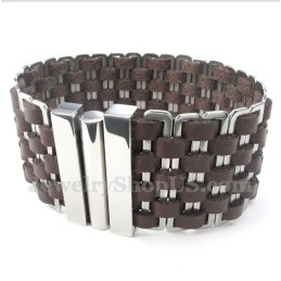 Pulseira Masculina De Couro E Titânio