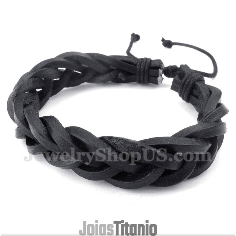 Pulseira Masculina De Couro E Titânio