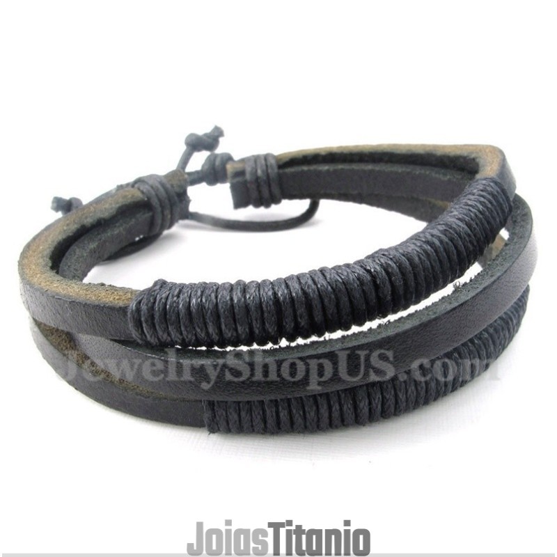 Pulseira Masculina De Couro E Titânio