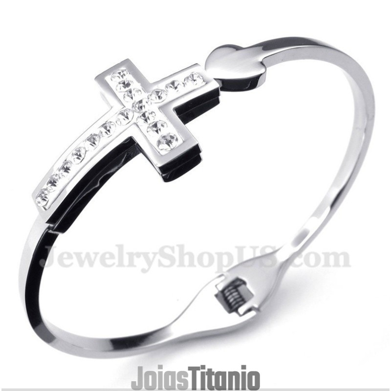 Pulseira Masculina De Titânio Com Cruz