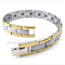 Pulseira Masculina De Titânio Com Ímã Dourado