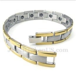 Pulseira Masculina De Titânio Com Ímã Dourado