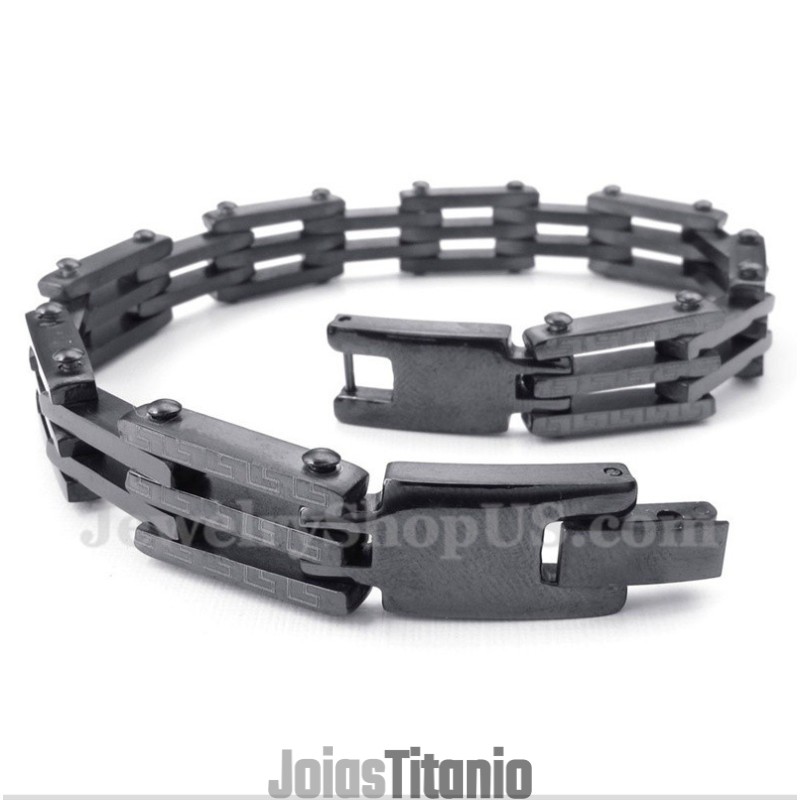 Pulseira Masculina De Titânio Com Padrão Grego Meandro