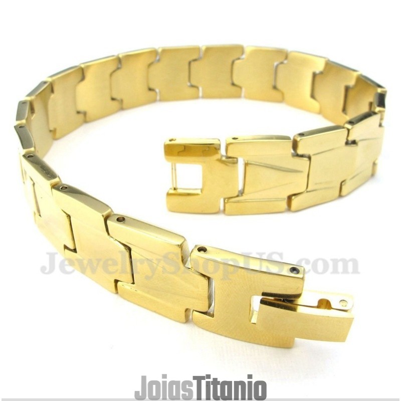 Pulseira Masculina De Titânio Dourado Pulseira Masculina De Titânio Dourado