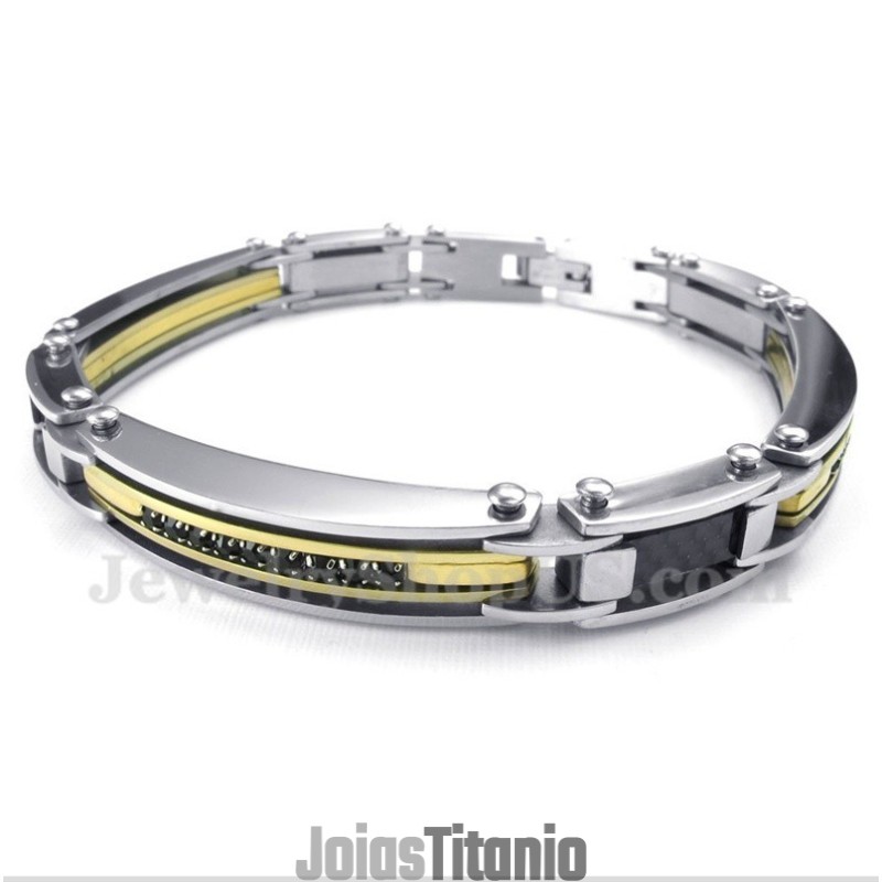 Pulseira Masculina De Titânio Com Diamantes Pulseira Masculina De Titânio Com Diamantes