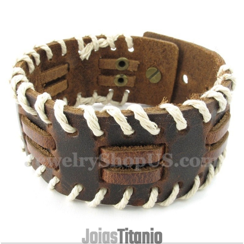 Pulseira Masculina De Couro E Titânio