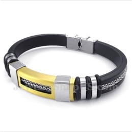 Pulseira Masculina De Titânio E Borracha Dourada