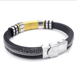 Pulseira Masculina De Titânio E Borracha Dourada