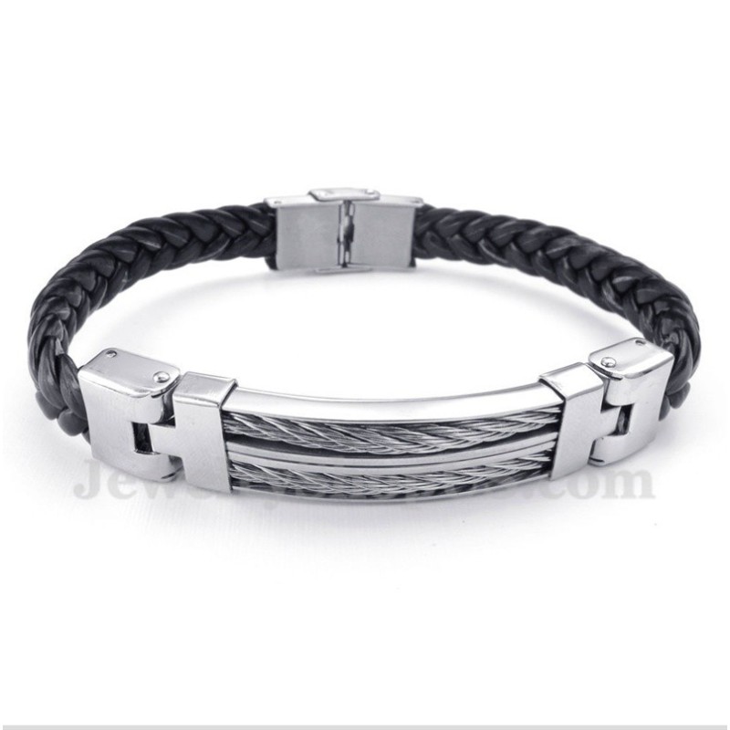 Pulseira Masculina De Couro De Titânio
