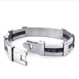 Pulseira Masculina De Titânio E Borracha Com Padrão Grego Meandro