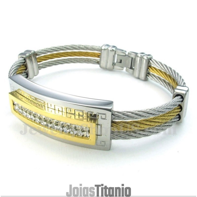 Pulseira Masculina De Titânio Com Padrão Grego Meandro Pulseira Masculina De Titânio Com Padrão Grego Meandro