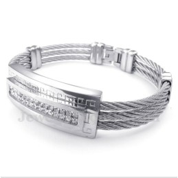 Pulseira Masculina De Titânio Com Cabo De Diamante