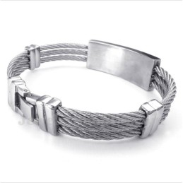 Pulseira Masculina De Titânio Com Cabo De Diamante