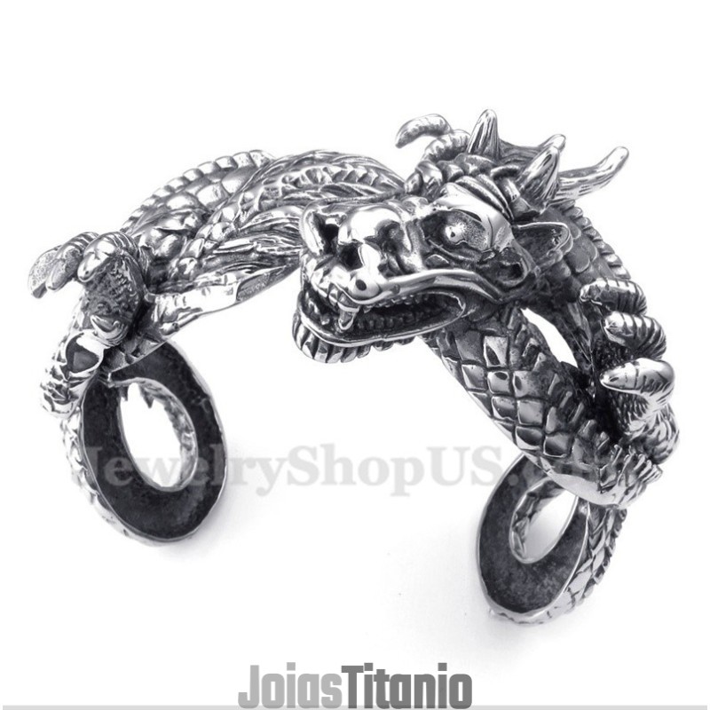 Pulseira Masculina De Titânio Fundido Com Dragão Pulseira Masculina De Titânio Fundido Com Dragão