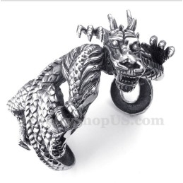 Pulseira Masculina De Titânio Fundido Com Dragão