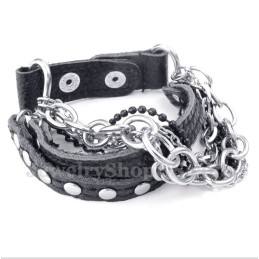 Pulseira Masculina De Couro De Titânio