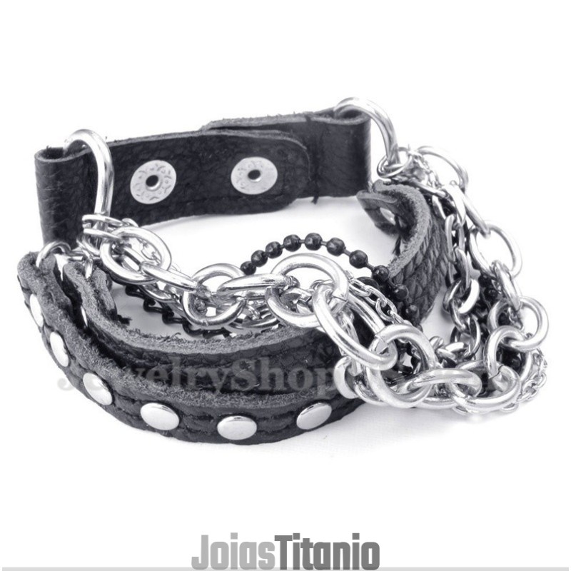 Pulseira Masculina De Couro De Titânio