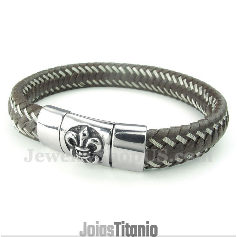 Pulseira Masculina De Couro E Titânio Pulseira Masculina De Couro E Titânio