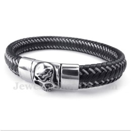 Pulseira Masculina De Couro Preto E Titânio