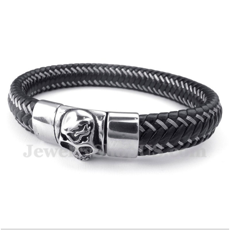 Pulseira Masculina De Couro Preto E Titânio Pulseira Masculina De Couro Preto E Titânio