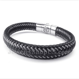 Pulseira Masculina De Couro Preto E Titânio