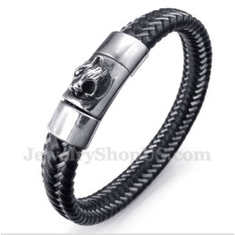 Pulseira Masculina De Couro Preto E Titânio