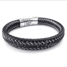 Pulseira Masculina De Couro Preto E Titânio
