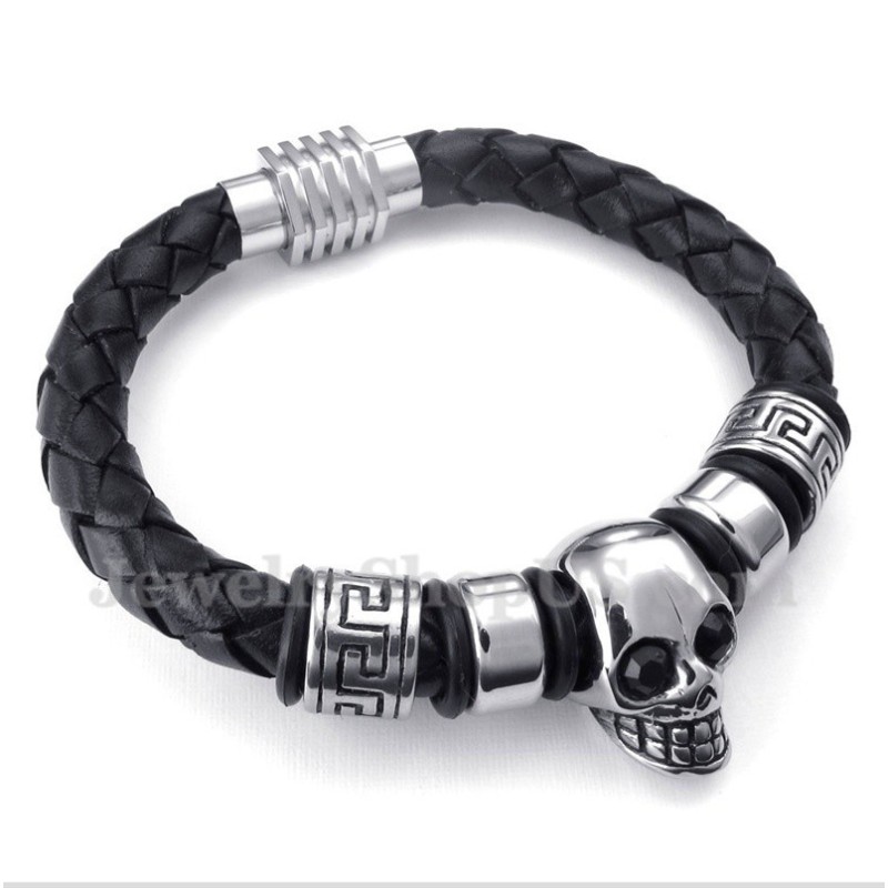 Pulseira Masculina De Couro E Titânio