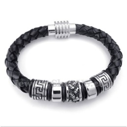 Pulseira Masculina De Couro E Titânio