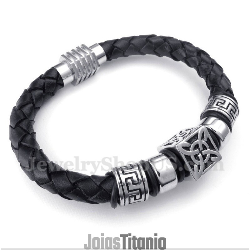 Pulseira Masculina De Couro E Titânio Pulseira Masculina De Couro E Titânio