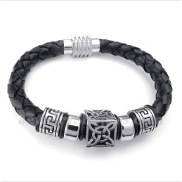 Pulseira Masculina De Couro E Titânio