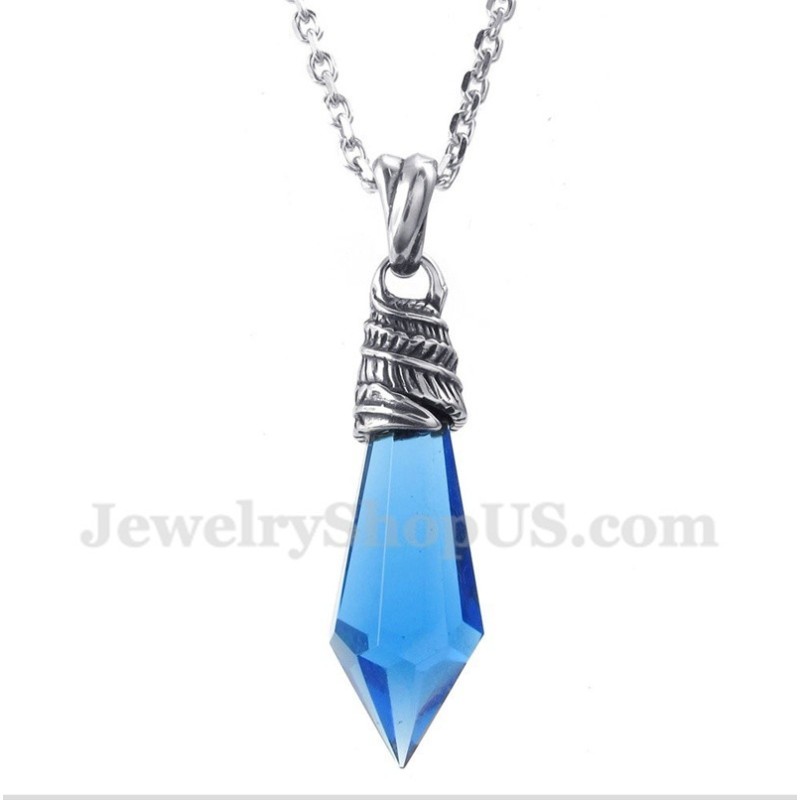 Pingente Masculino De Prisma Hexagonal De Cristal Azul De Titânio Com Corrente Grátis Pingente Masculino De Prisma Hexagonal De Cristal Azul De Titânio Com Corrente Grátis
