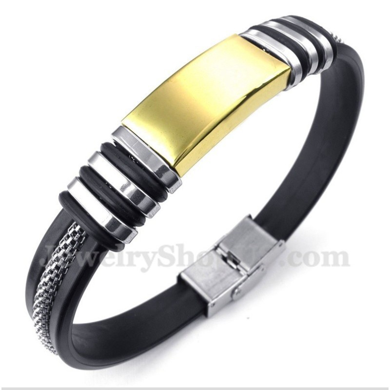 Pulseira Masculina De Borracha De Titânio E Ouro Pulseira Masculina De Borracha De Titânio E Ouro