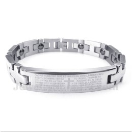 Pulseira Magnética Masculina De Titânio Com Versículo Bíblico Em Cruz