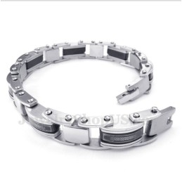 Pulseira Masculina De Titânio Preto Com Padrão Grego Meandro