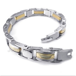 Pulseira Masculina De Titânio Dourado Com Padrão De Meandro Grego