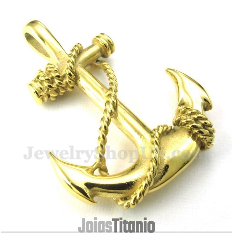 Pingente De Âncora De Ouro E Titânio Masculino Com Corrente Grátis Pingente De Âncora De Ouro E Titânio Masculino Com Corrente Grátis