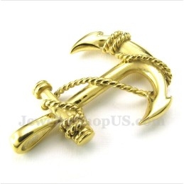 Pingente De Âncora De Ouro E Titânio Masculino Com Corrente Grátis