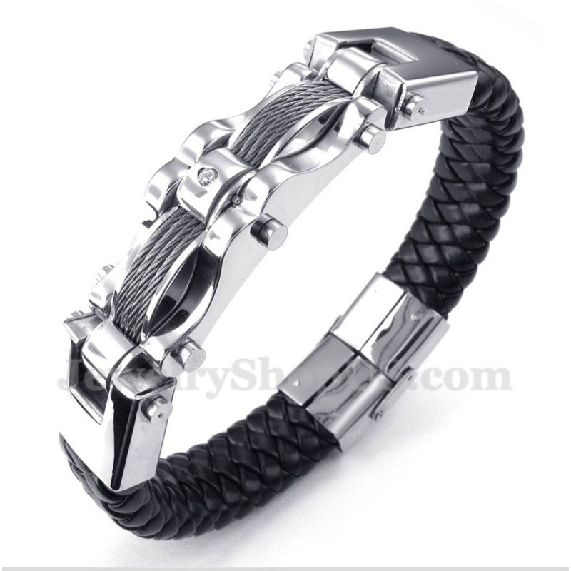 Pulseira Masculina De Couro Com Cabo De Titânio E Diamante Pulseira Masculina De Couro Com Cabo De Titânio E Diamante