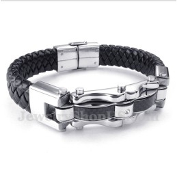 Pulseira Masculina De Couro E Fibra De Carbono E Titânio