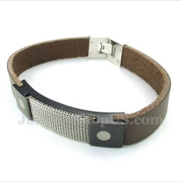 Pulseira De Couro De Malha De Armadura De Titânio Masculina