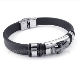 Pulseira Masculina De Titânio Com Padrão Grego Meandro E Cruz De Borracha