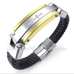 Pulseira Masculina De Couro Com Cruz De Diamante E Titânio